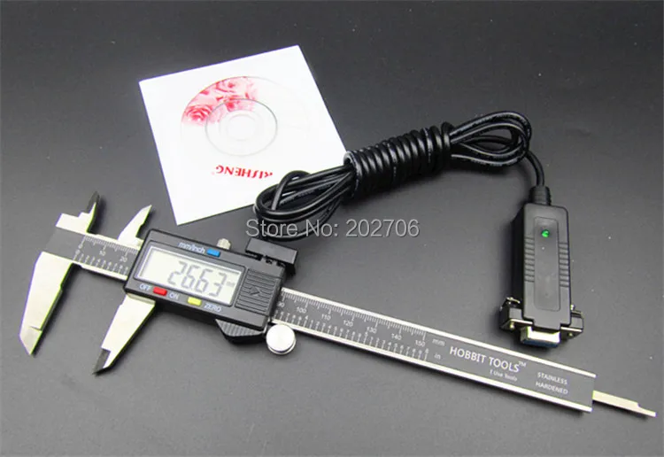 0-150mm digital vernier caliper with RS232 (9holes) output datalink +software+ USB adapter can connect to computer