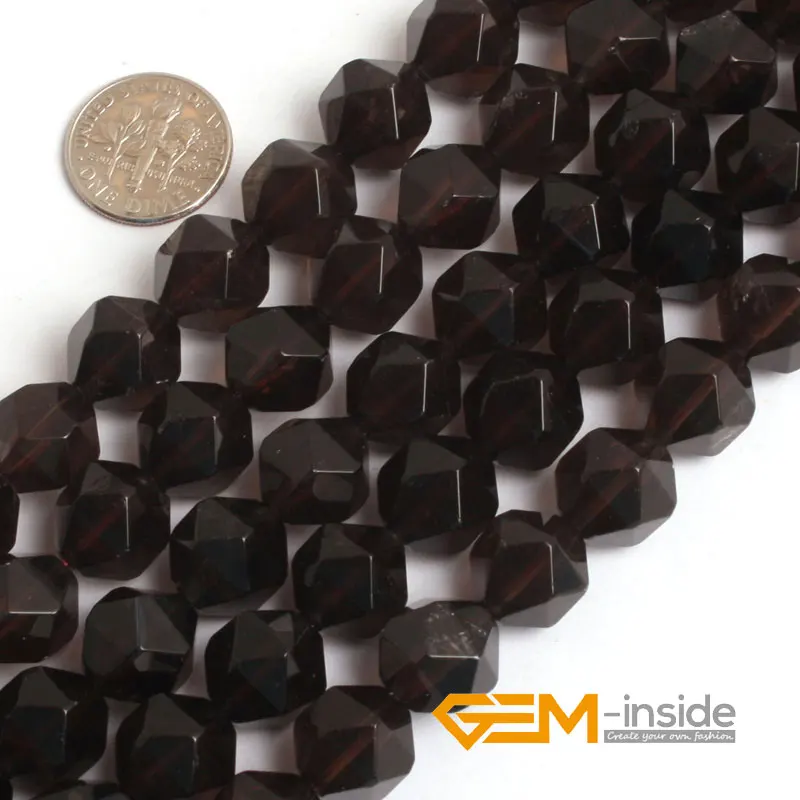 Natural Stone Brown Smoky Quartzs Faceted Polygonal Beads For Jewelry Making Strand 15\