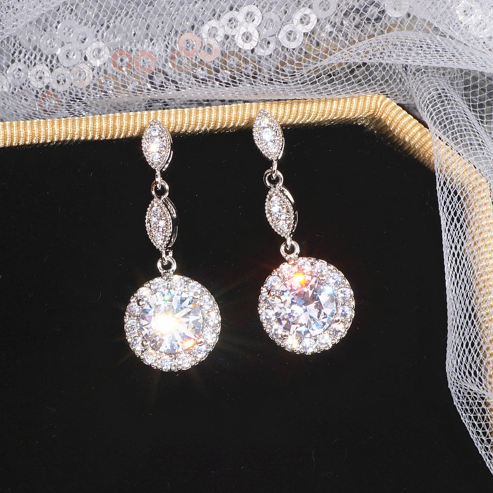 Luxury Female Water Drop Earrings Fashion AAA+ Zircon Stone Earrings Elegant Long Dangle Earrings Women Wedding Jewelry Gifts