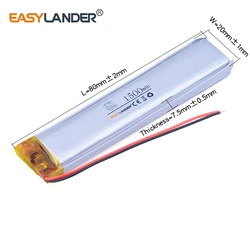 752080   3.7V 1500mAh akumulator litowo-jonowy polimerowy do DVR PAD GPS PSP Vedio Game E-Book Tablet PC Power Bank