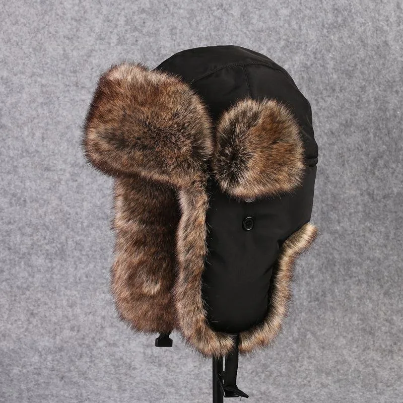 

Unisex Bomber Hats Russian Ushanka Ear Protection Cap Men Women's Faux Fur Trapper Hat PU Leather Wind Proof Earflap Hat B-8526