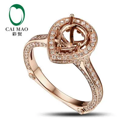 CaiMao Pear cut Semi Mount Ring Settings & 0.8ct Diamond 14k Rose Gold Gemstone Engagement Ring Fine Jewelry