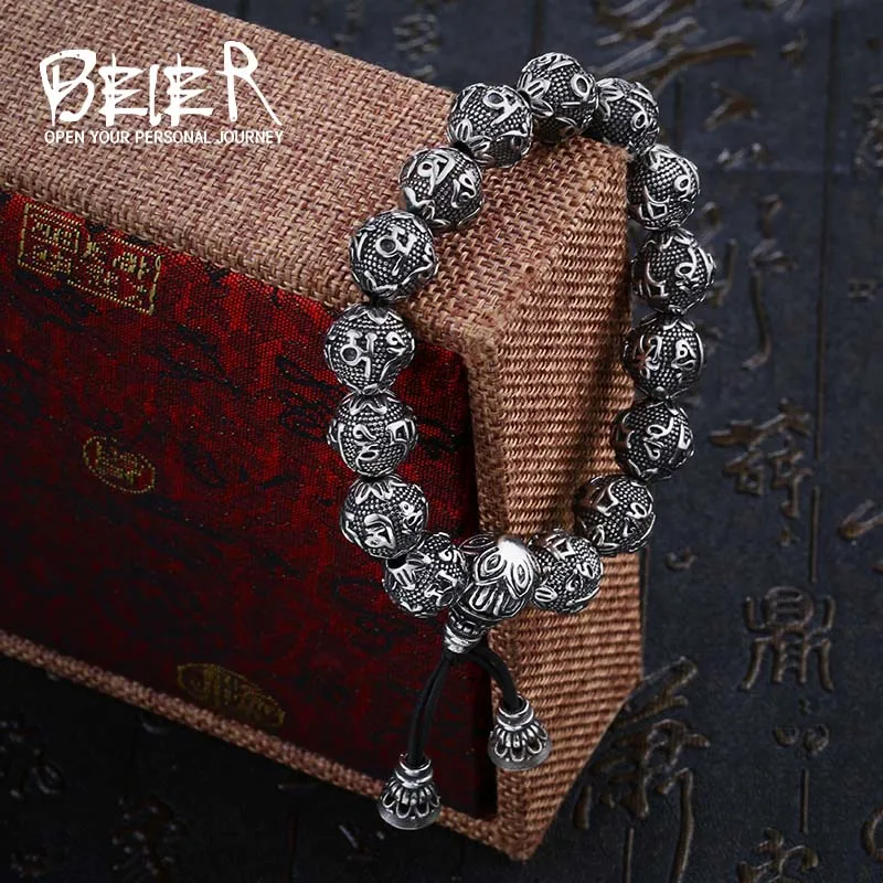 BEIER Fashion Men\'s High Polished Stainless Steel Buddhism Mantra Bracelet Bring Jewelry BC8-029