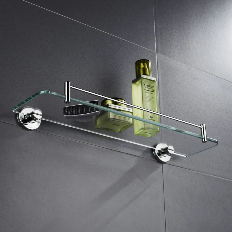 High Quality Glass Shelf Bathroom Kitchen Shelf Single Tier Wall Mount Shower Caddy Bath Basket SUS 304 Stainless Steel