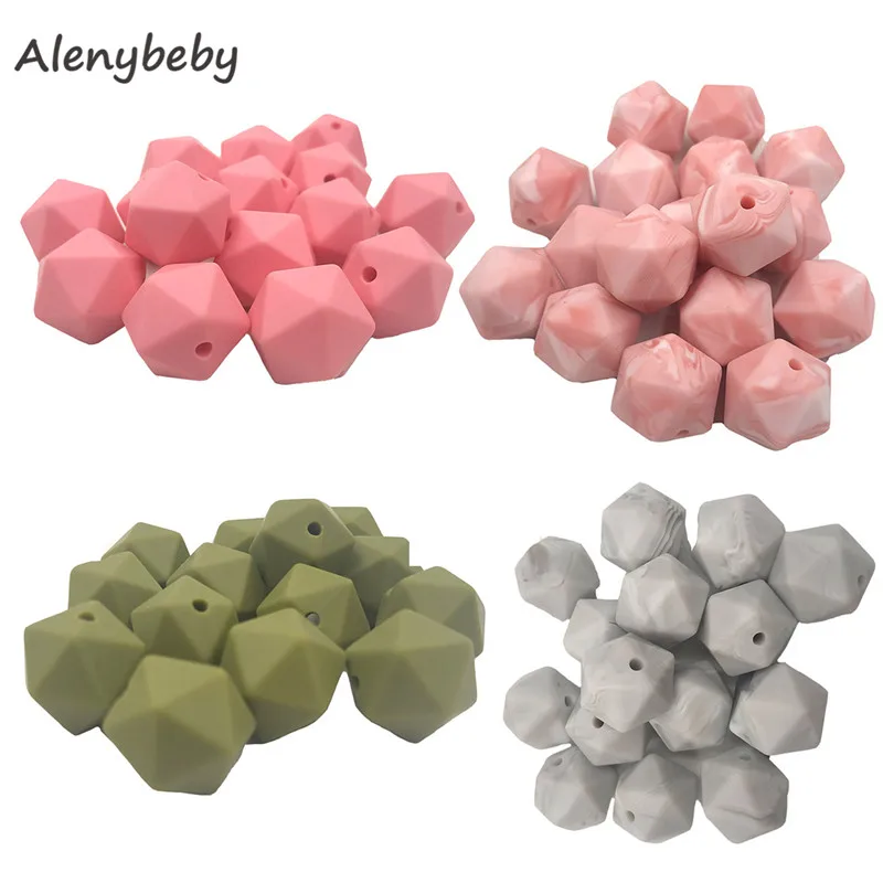 14mm 50PC Silicone Polygon Beads BPA Free Children Training Toys Chew Molar Teeth Teething Icosahedron Beads Soother Chain