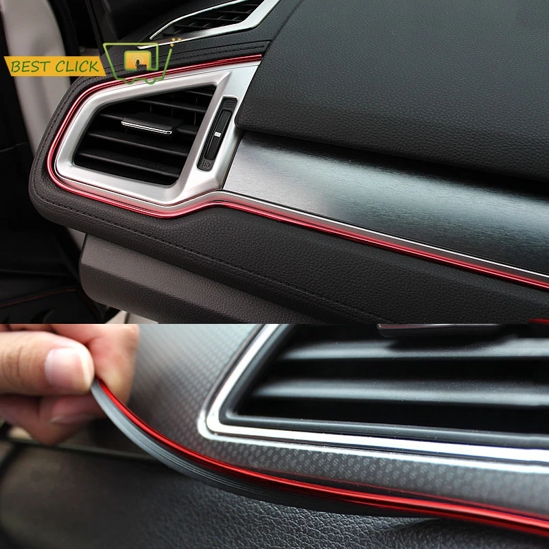 5M Red Car Interior Moulding Trims Line Strips Car Styling Door Dashboard Air Outlet Decorative Sticker Auto Accessories