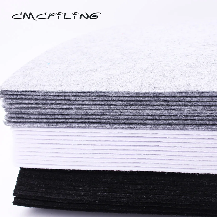 CMCYILING Black White Gray Hard Felt Fabric 3 MM Thickness Polyester Cloth For DIY Crafts Bags 10 Pcs/Lot 30*30cm