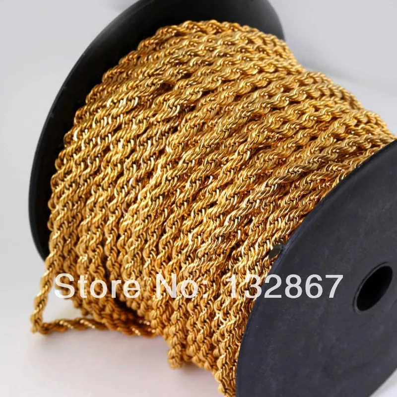 10 meters 4mm 18k gold plated Stainless steel  singapore twisted chain in bulk . DIY necklace jewelry finding