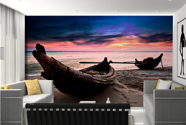 Custom 3D photo wallpaper, sunrise on the beach of the boat mural for the living room bedroom TV background wall wallpaper