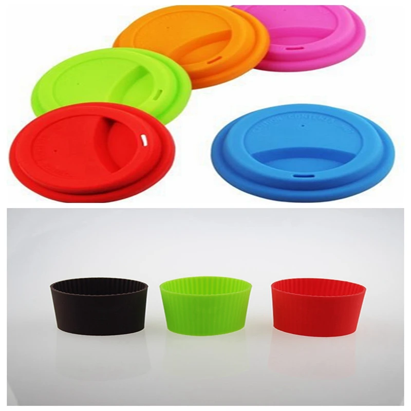 

500sets/lot Silicone cup sleeve with lids Set Healthy silicone cover and wraps silicone mug lids cup sleeves