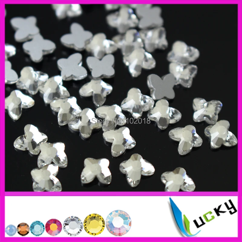 Новый дизайн 2015 года! Искусственные стразы 100 шт. 6x6 мм в форме бабочки прозрачного цвета с плоской задней поверхностью без горячей фиксации
