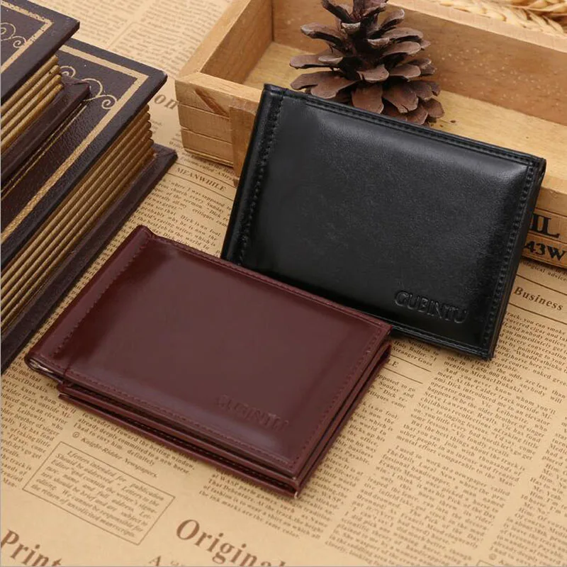 New Brand Luxury Business Man money clip wallet with metal clamp magnet hasp card slots slim designer leather purse for men