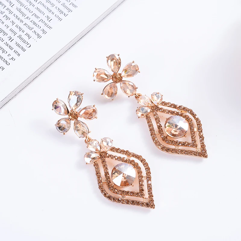 LUBOV Luxury Champagne Crystal Stone Drop Earrings Gold Color Geometric Metal Dangle Earrings Trendy Women Jewelry 2019