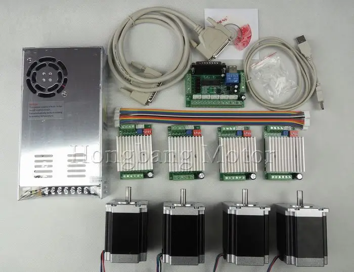 CNC Router 4 Axis Kit, 4pcs TB6600 4.5A Stepper Motor Driver +4pcs Nema23 270 Oz-in motor+ 5 axis interface board+ power supply