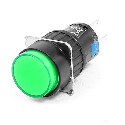 AC 250V 5A DC 30V 3A Lacthing Green Round Shape Push Button Switch w Light