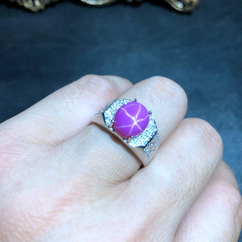 beautiful  pink natural Star Ruby gemstone ring for man 925 sterling silver fine jewelry  boy girl ring powerful birthday gift