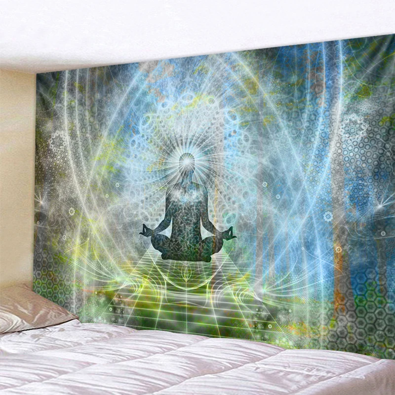 

Indian Buddha Statue Meditation Tapestry Wall Hanging Mandala Tapestries Wall Cloth Psychedelic Yoga Carpet Boho Decor