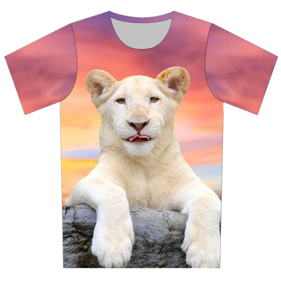 Summer Kids Lovely Animal Lion Tiger Printed T shirt Boys Girls Funny T-shirts Children Fashion Tshirts Tops 4-20 Years Old