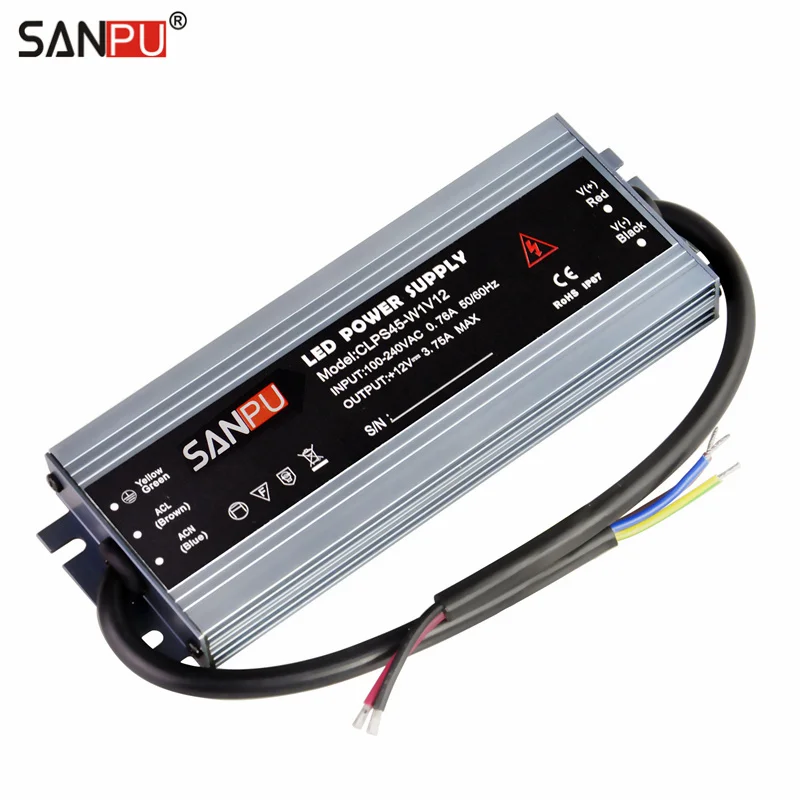 

SANPU 12V Power Supply Waterproof IP67 45W 110V 220V AC to DC 12 Volt Lighting Transformer LED Driver Ultra Thin Slim for LEDs