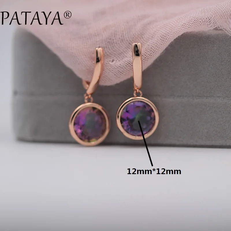 PATAYA New 585 Rose Gold Color Round Natural Cubic Zirconia Dangle Earrings Multi-Colored RU Hot Exclusive Design Earrings