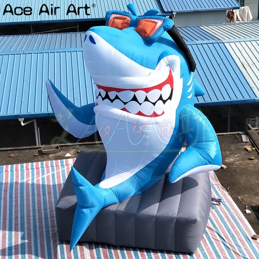 

5m Giant Cartoon Model Inflatable Shark Model Sitting The Stone Customized Products On Sale