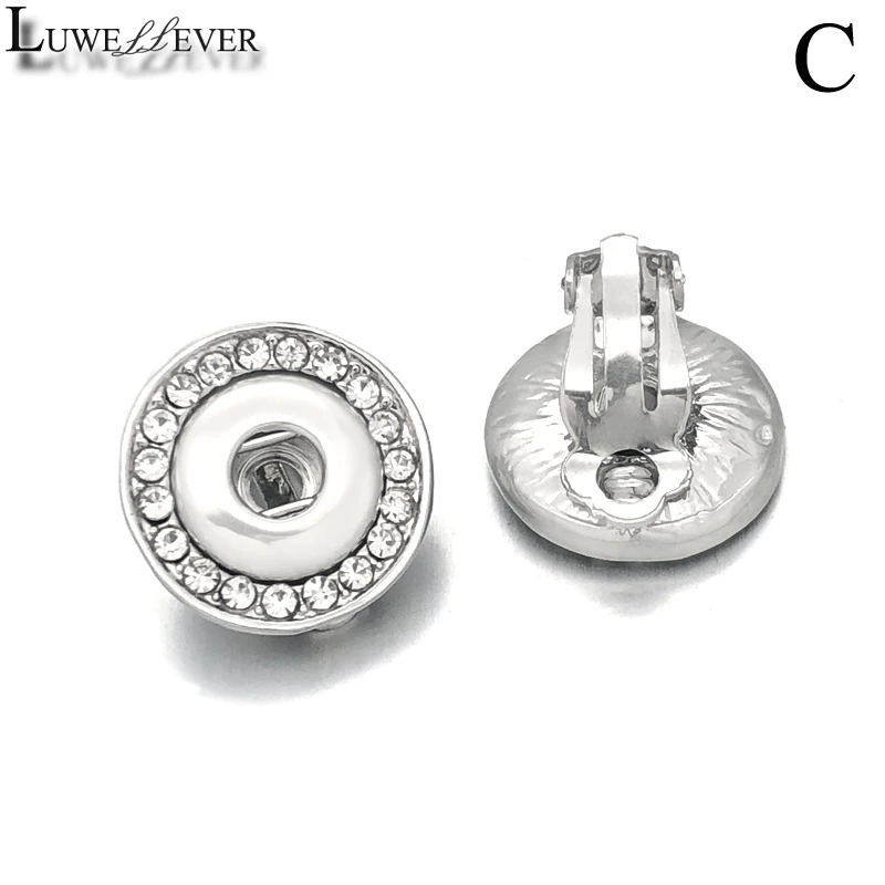 Hot 024 Crystal Rhinestones Heart 12mm Snap Button Earring Women Charms White K Plated Design Earrings Jewelry Women Gift