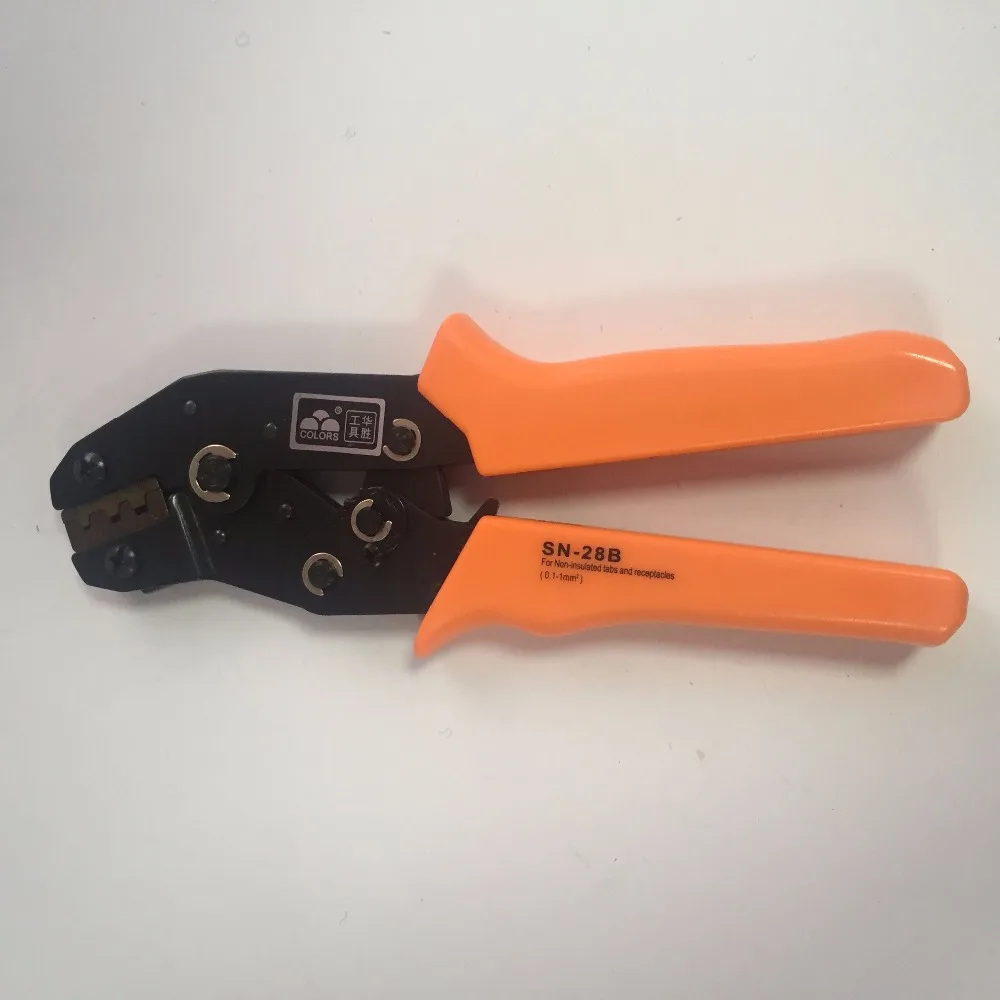 SN-28B Hand Mini European Style Crimping Plier Crimper For Non-Insulated Terminals Tabs 2.8mm2 Receptacles AWG 28-18 0.25-1mm2