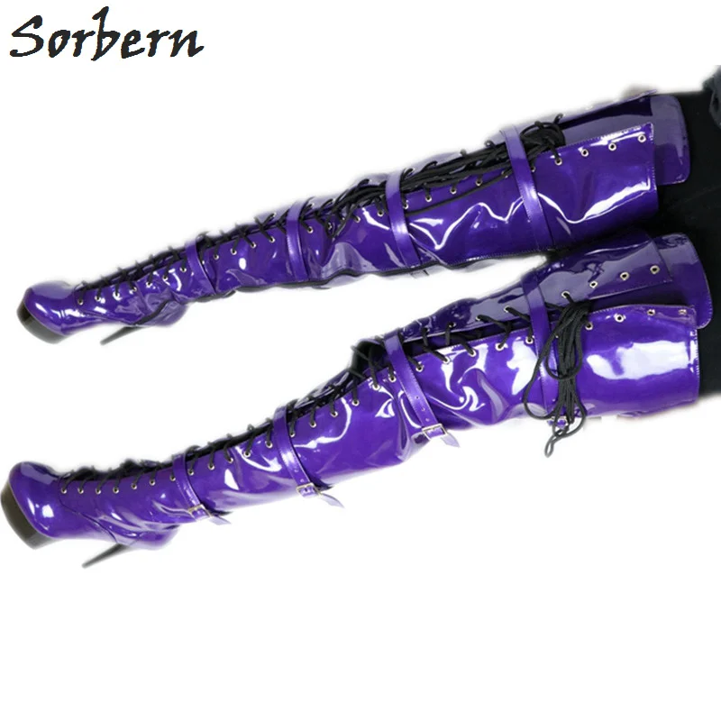 Sorbern 75Cm Crotch Thigh High Long Boot Women Purple Shoes High Heels Bed Footwear Size 10 Spring Booty Fetish Heels Platform