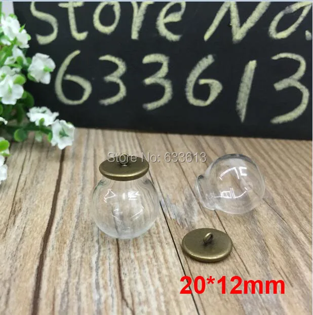 

SALE Free shipping 100sets/lot 20*12mm(opening) glass globes display &base set DIY glass bubble glass vial pendant glass cover