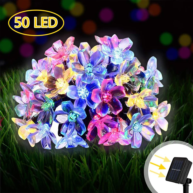 

Solar Strings Lights 7M 50 LED Garland Flower Solar Fairy Lights Garden Light For Outdoor Home Lawn Wedding Patio Party Holiday