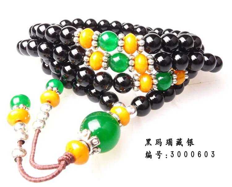 Shipping Black Agate Bracelet beads 108 silver bracelets jewelry safety to help transport 3000603