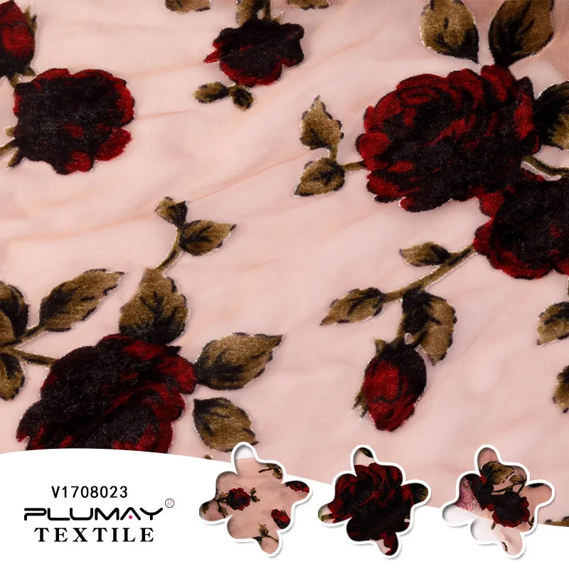 velvet burnout fabric, 80%rayon 20%nylon, flower designprinted korea for Stage costumes party dressWholesale