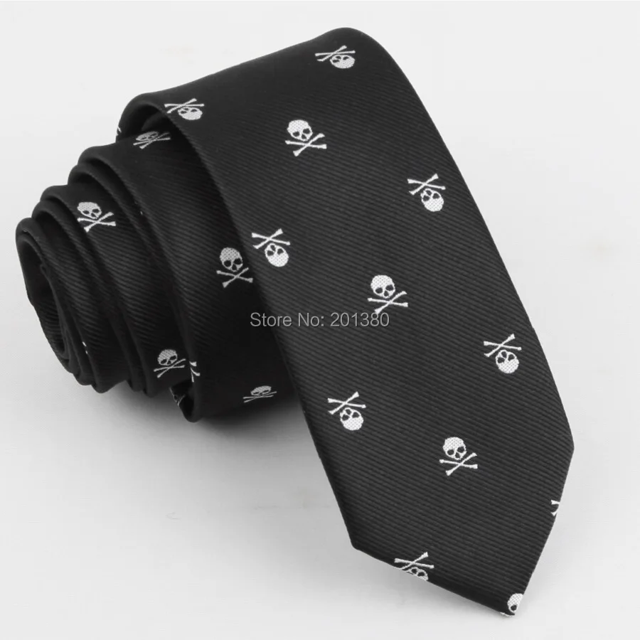 

Fashion Men Skull Slim Tie Black Red Ties 2018 Halloween New Neckwear