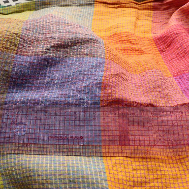 High quality pure flax fabric Multicolored Lattice material High-end dresses, one-piece dress and trousers fabrics