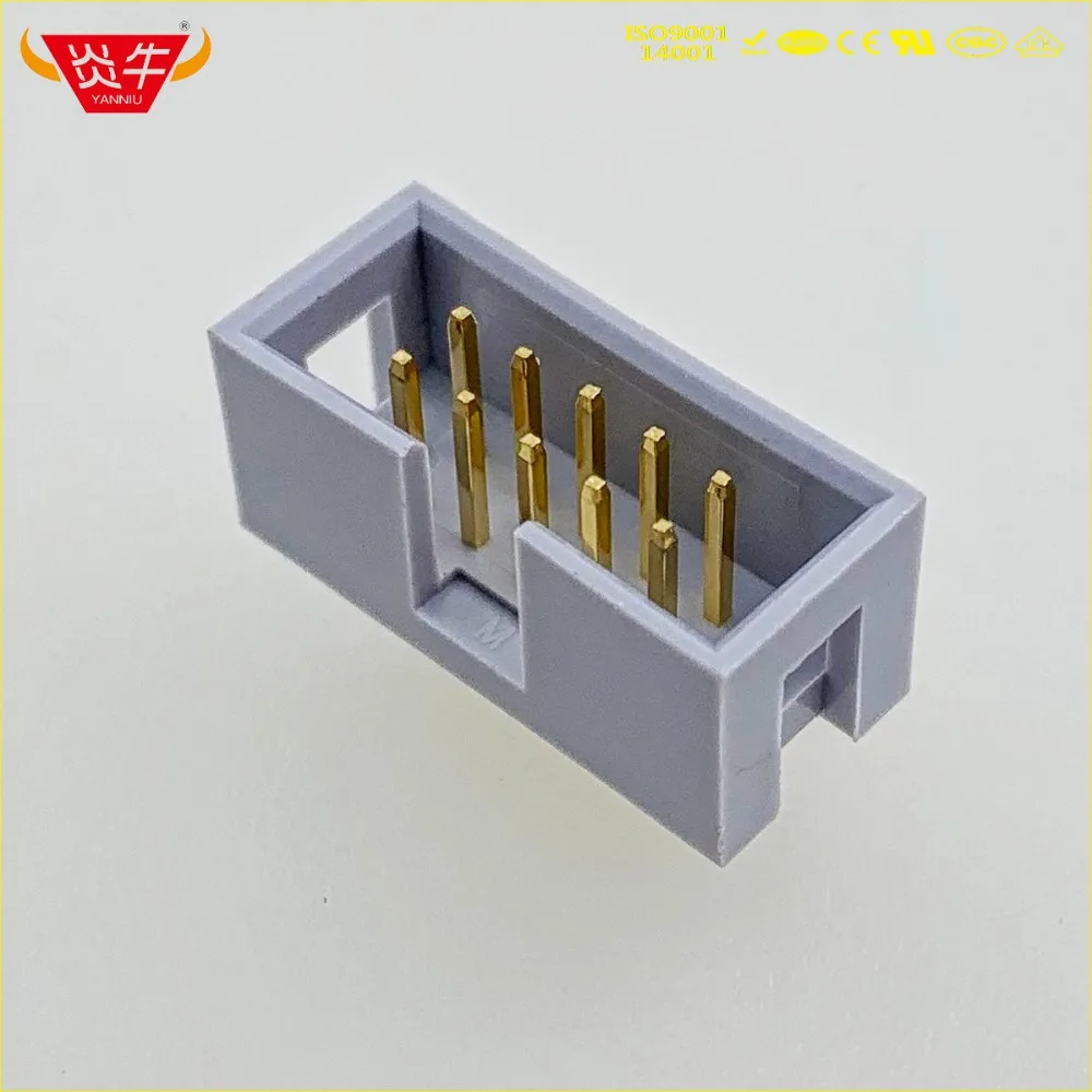 50Pcs DC3-10P GREY WHITE 10PIN IDC SOCKET BOX 2.54mm PITCH BOX HEADER RIGHT ANGLE CONNECTOR CONTACT PART GOLD-PLATED 3Au YANNIU