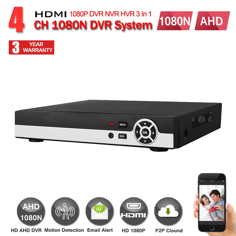 CCTV DVR 4 Channel 1080N Digital Video Recorder 4CH Hybrid DVR HVR NVR System P2P H264 Security Home EU Power Plug Hot