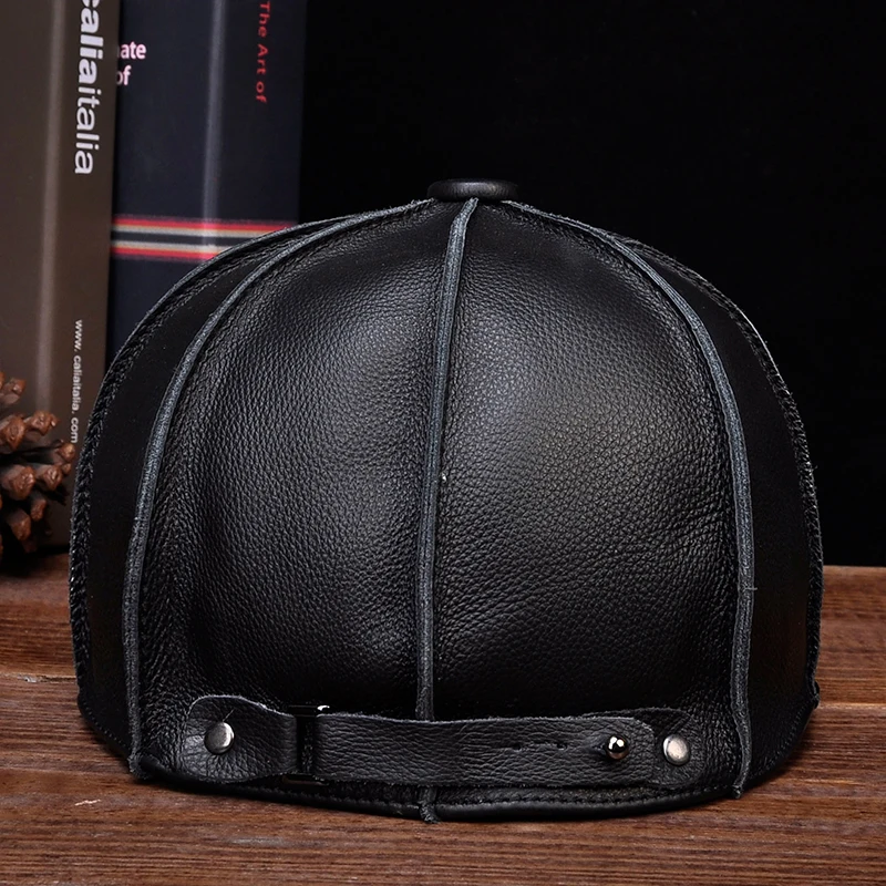 HL058 MEN\'S Genuine Leather Baseball Cap Hat Brand New Real Leather Beret Caps Hats