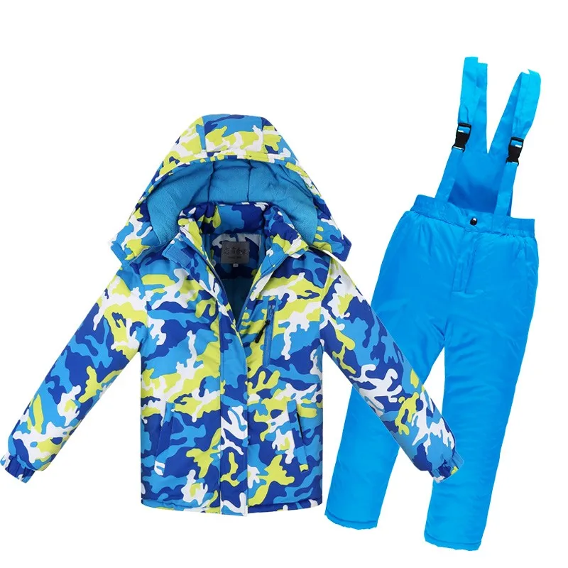 

-30 Camouflage Children Snow suit outdoor sports wear snowboarding Sets Thermal Warm Kids Ski jacket + bib Snow pant Boy or Girl