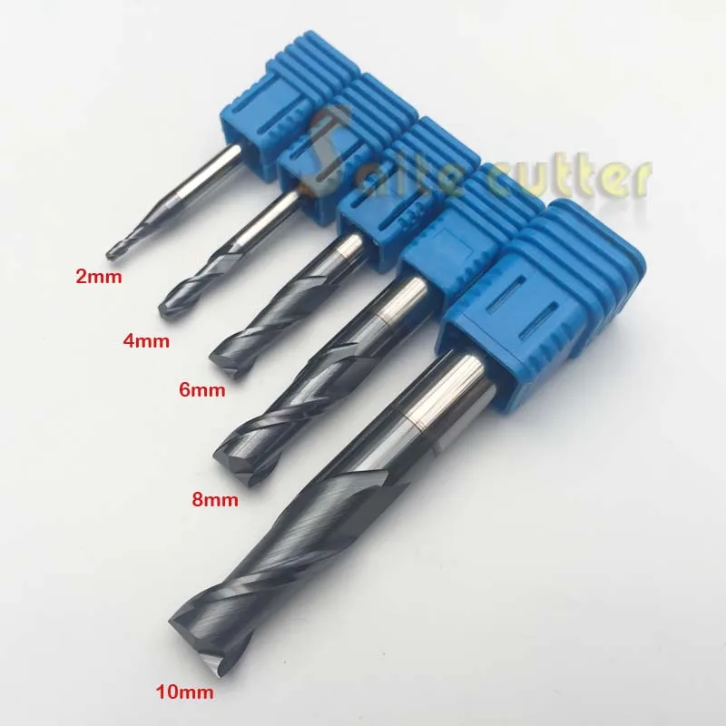 

5pcs 2F Double Flute HRC55 Tungsten solid carbide NANO Coated CNC Router aluminum Steel End Mill milling cutter 2,4,6,8,10mm