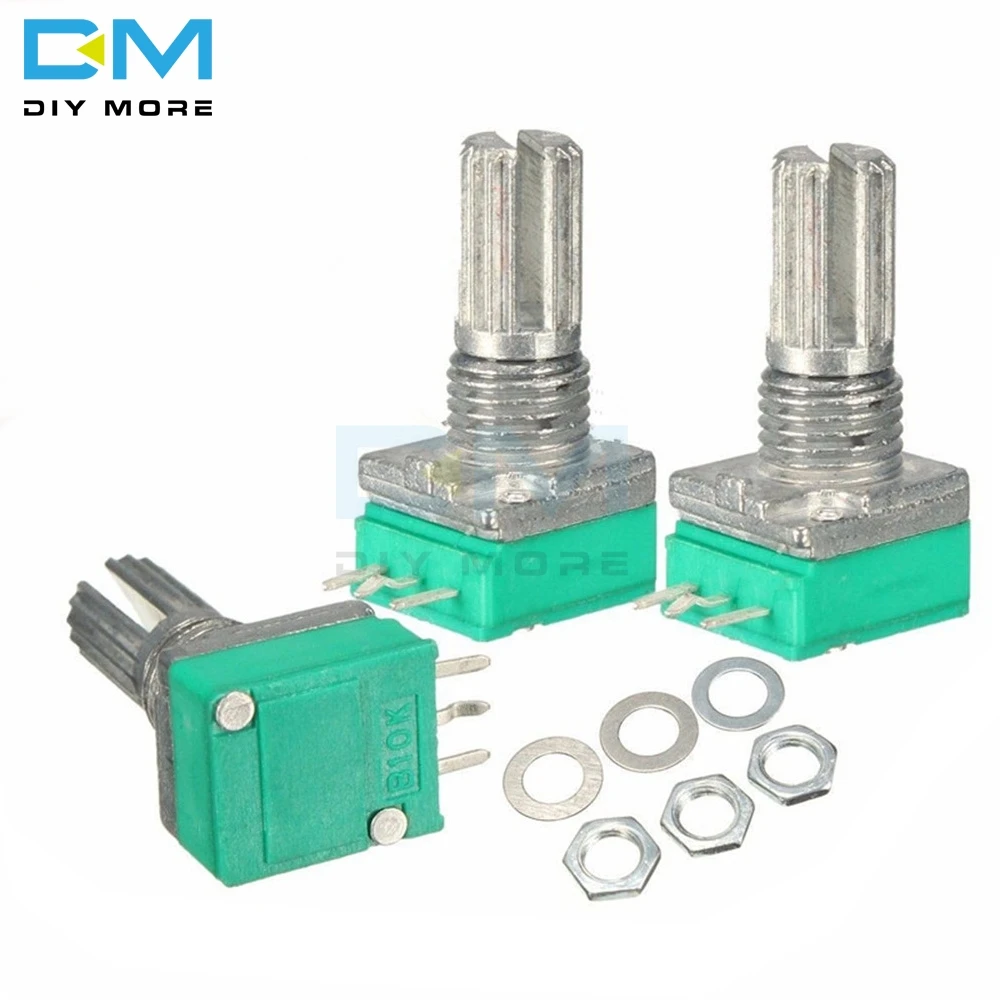 Produktbild von Swpeet 60-teiliges Potentiometer-Kit – B5K, B10K, B20K, B50K, B100K – Lineare Drehpotis, 3 Anschlüsse, Inkl. Alu-Knäufe, Muttern & Unterlegscheiben – Für Arduino & Audio