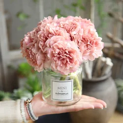 pink silk hydrangeas artificial flowers wedding flowers for bride hand silk blooming peony fake flowers white home decoration