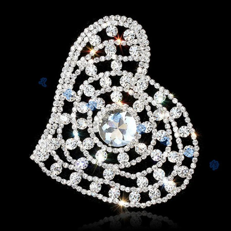 

10Pieces Heart Crystal Glass Silver/AB Rhinestone Applique For Wedding Bridal Dress Sewing Crafts DIY Sewing Supply