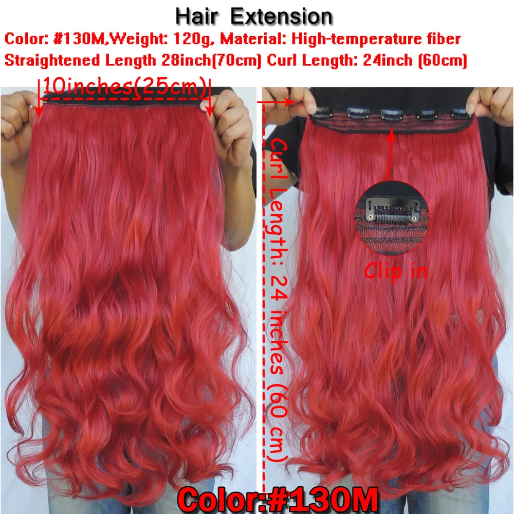 wjj12070/130m 2 Piece Xi.Rocks wigs in Hair Extension Synthetic Barrettes Clips Extensions Curly Hairpin Hairpiece Rose Red