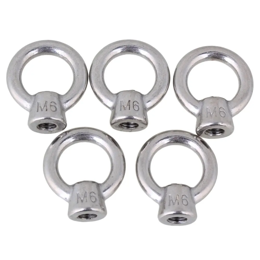 304 Stainless Steel Japanese Style Threaded Ring Shape Eyed Nuts with M6 Bolts Pack of 5