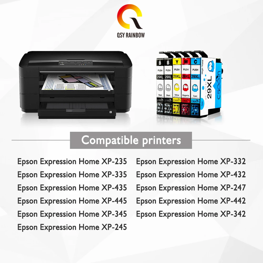 QSYRAINBOW 4PCS 29XL T2991 T2991XL T29XL compatible For Epson ink Cartridges XP 235 247 245 332 335 342 345 435 432 445 442