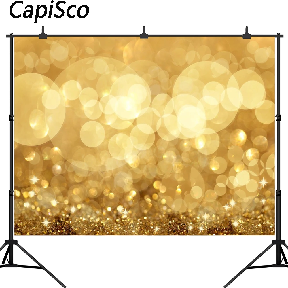 Capisco Newborns Photography Backdrops Christmas Yellow shine Bokeh Party Banner Photo Background for Birthday Custom Backdrop