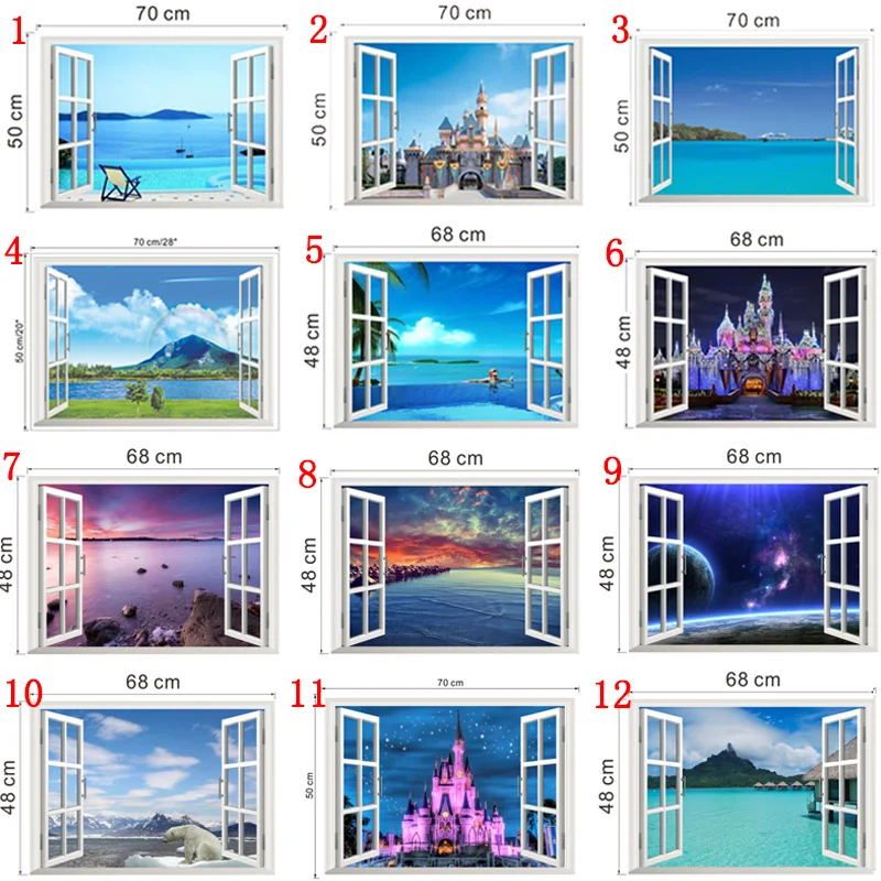 3d Fake Window Wall Stickers For Office Living Room Bedroom Home Decoration Sea Hill Animal Forest Space Scenery Mural Art Decal