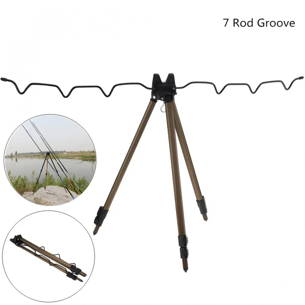 Aluminum Alloy Telescopic 7 Groove Fishing Rod Holder Coffee Collapsible Tripod Stand Sea Fishing Pole Bracket