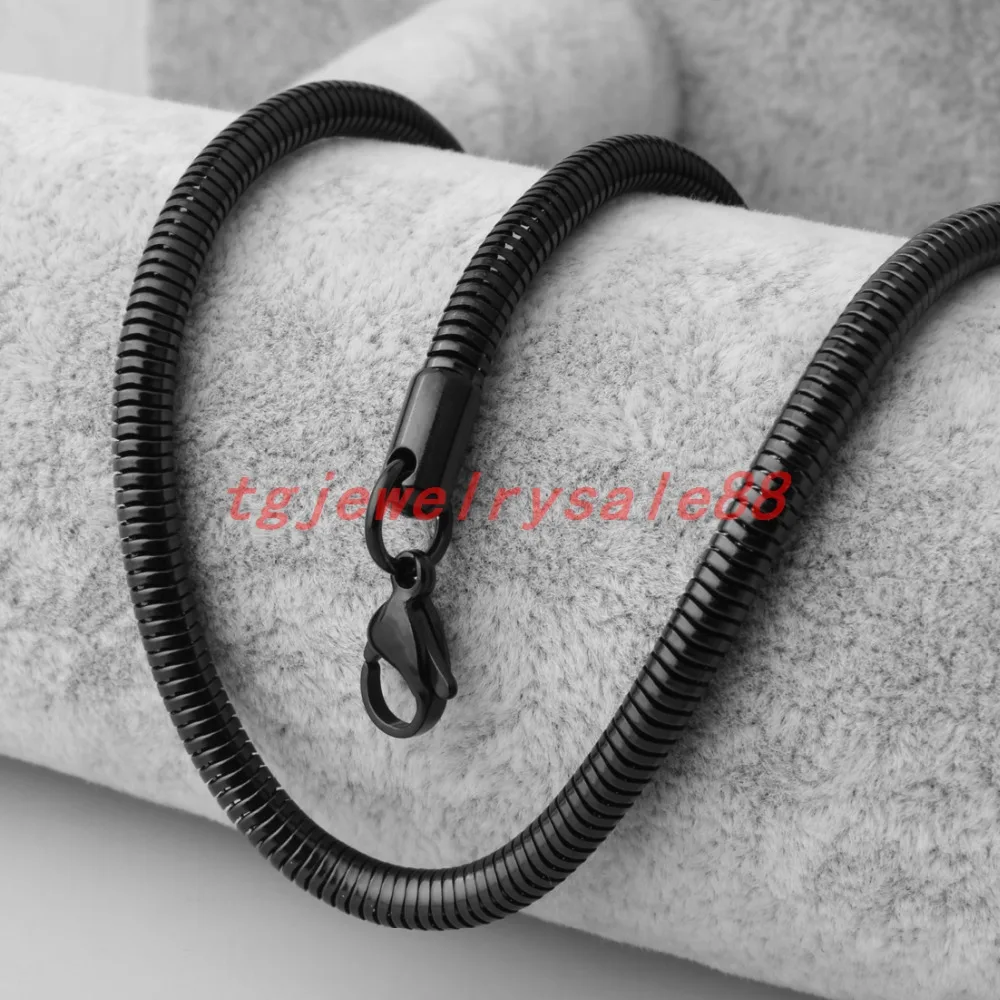 4.2mm Wide Classic Black Color Stainless Steel Snake Herringbone Chain Necklace Choker Charm Women Men Neck Chic Jewelry