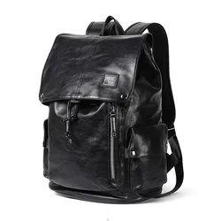 Luxury Leather Brand Crazy Horse Men Backpack Vintage Solid School Bag Black Casual Big Man Laptop Backpack Travel Bags